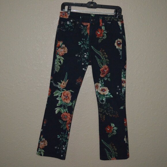 $495 Sz 27 R13 Black Floral Cropped Boy Jeans - Picture 2 of 8